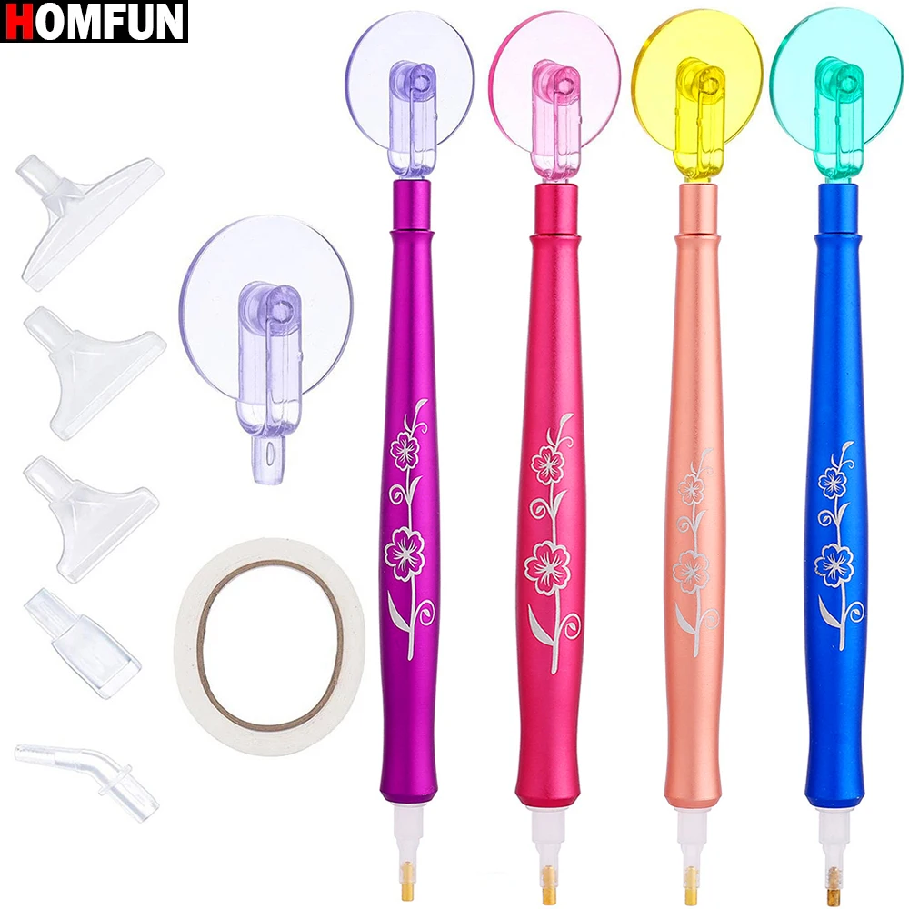 HOMFUN Alloy Diamond Painting Pen， 5D Diamond  Embroidery Tools and Accessories Kits，Replacement Heads Nail Art Point Drill Pen