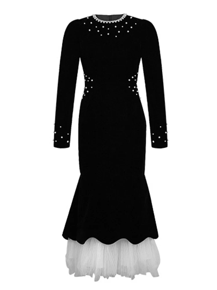 Frauen Kleidung Retro Samt Mesh Oansatz Schlank Meerjungfrau Kleid Elegante Abend Party Geburtstag Vestido Robe Casual Neue Formale Anlass