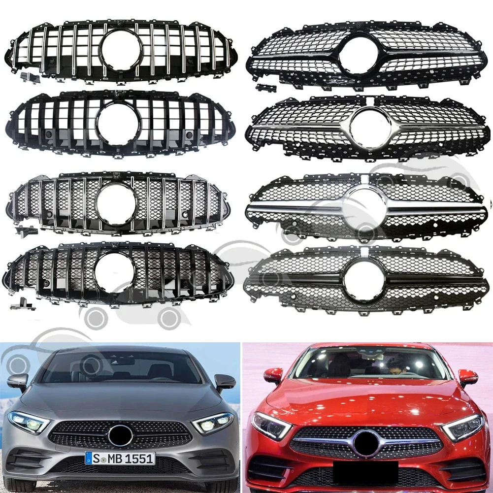 Front Bumper Racing Grill Billet Grille Cover For Mercedes-Benz CLS-Class W257 C257 2019 2020 2021 Diamond Black Silver