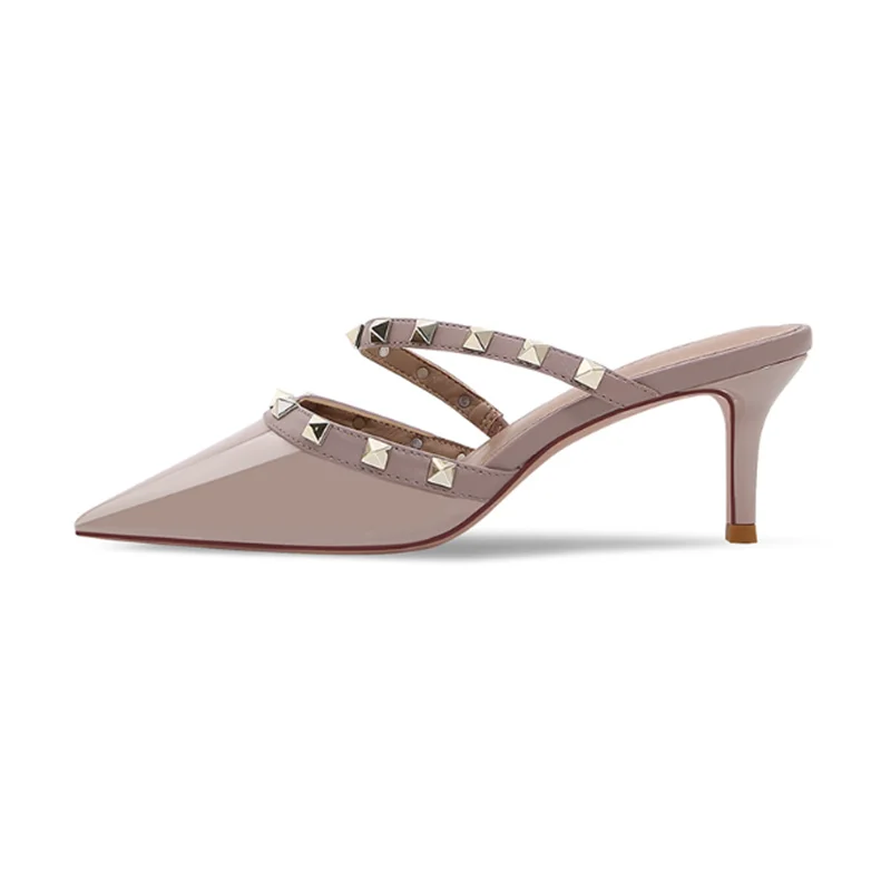 여성용 영국과 미국 스타일의 얇은 힐 슬라이드, 앞부분이 닫혀 있는 발가락 신발, 크로스 스트랩 잠금 스터드 실버, 트렌디 복사 슬리퍼 41