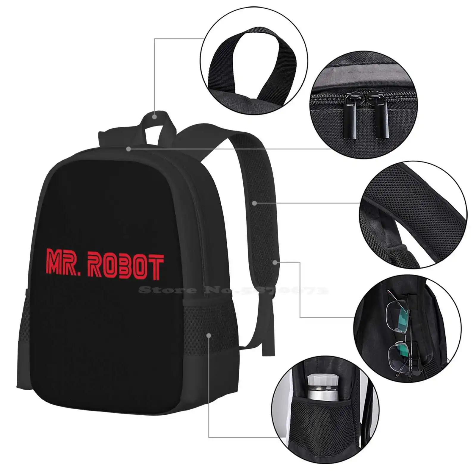 Tas punggung pola Mr Robot, ransel Mr Robot seri Tv terkenal Pop Hacker Fsociety tren baru hitam gelap merah