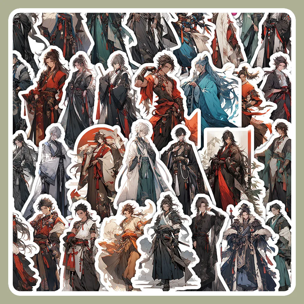 63-Piece Elegant Ancient-Style Teen Boy Stickers - Decorative Decals for Notebooks, Phone Cases, Backpacks (Anime Worlds Store)
