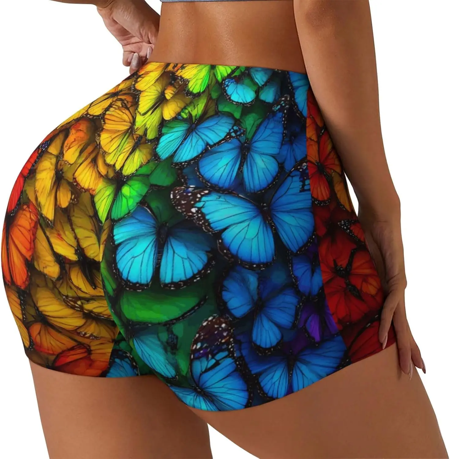 Kleurrijke vlinderprint trainingsshorts voor dames meisjes korte gym yoga hardloopsport hometrainer shorts comfortabel