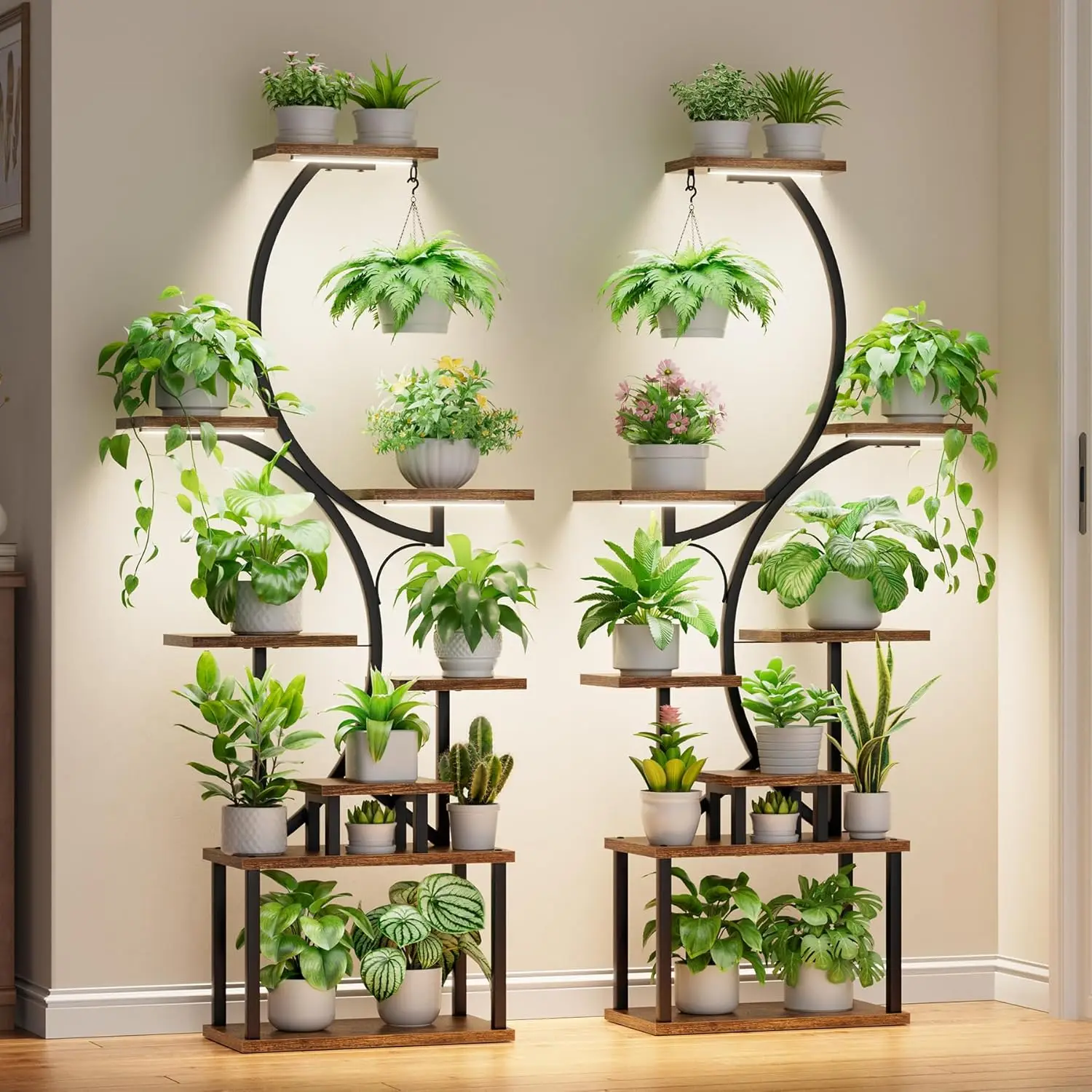 

Plant Stand Indoor with Grow Light - 2 Pack Tall Indoor Plant Shelf, 62" Corner Plant Holder, 8 Tiered Large S-Shape Flower Mult