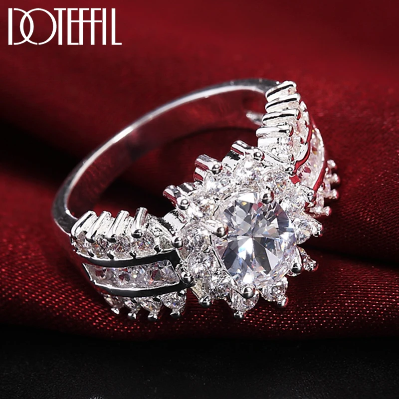 DOTEFFIL 925 Sterling Silver Flower AAAA Zircon Shiny Ring For Women Fashion Wedding Engagement Party Gift Charm Jewelry