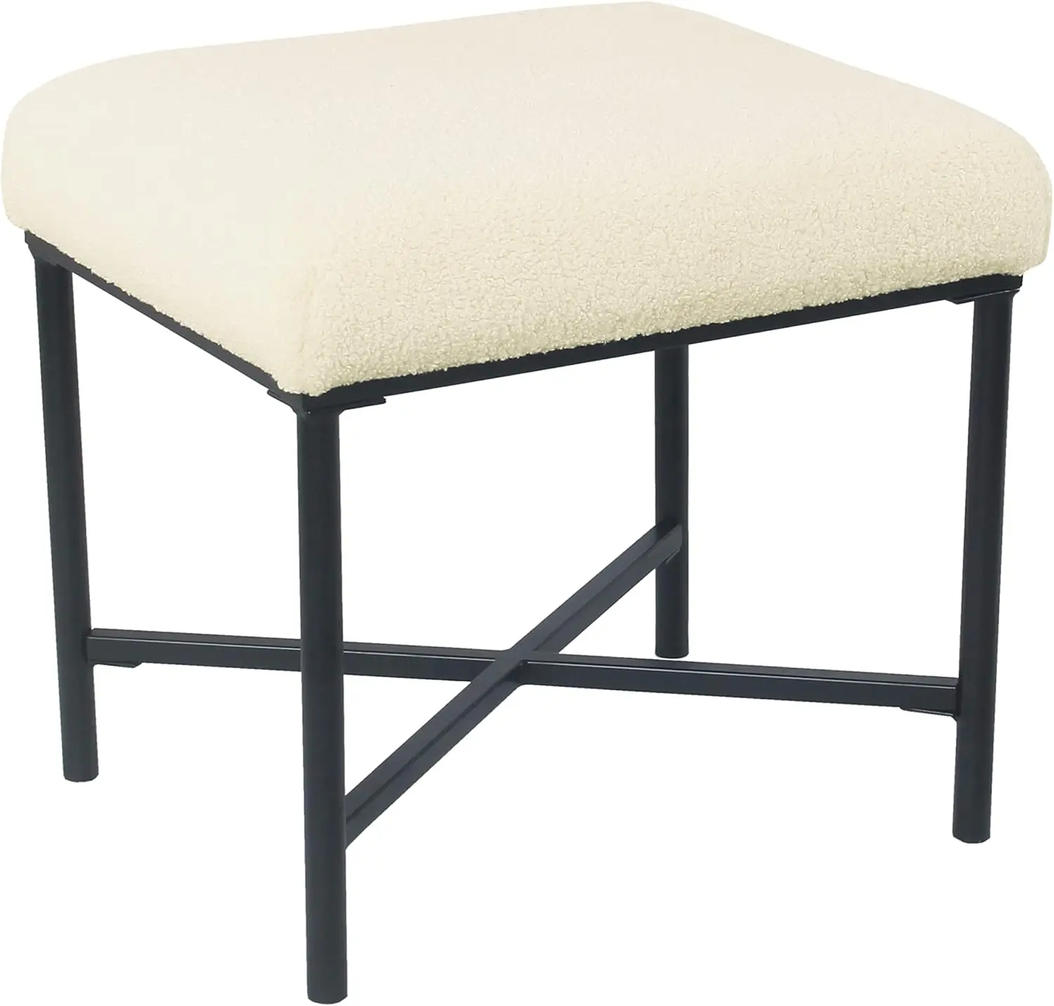 

Square Metal Ottoman - Cream Faux Sheepskin