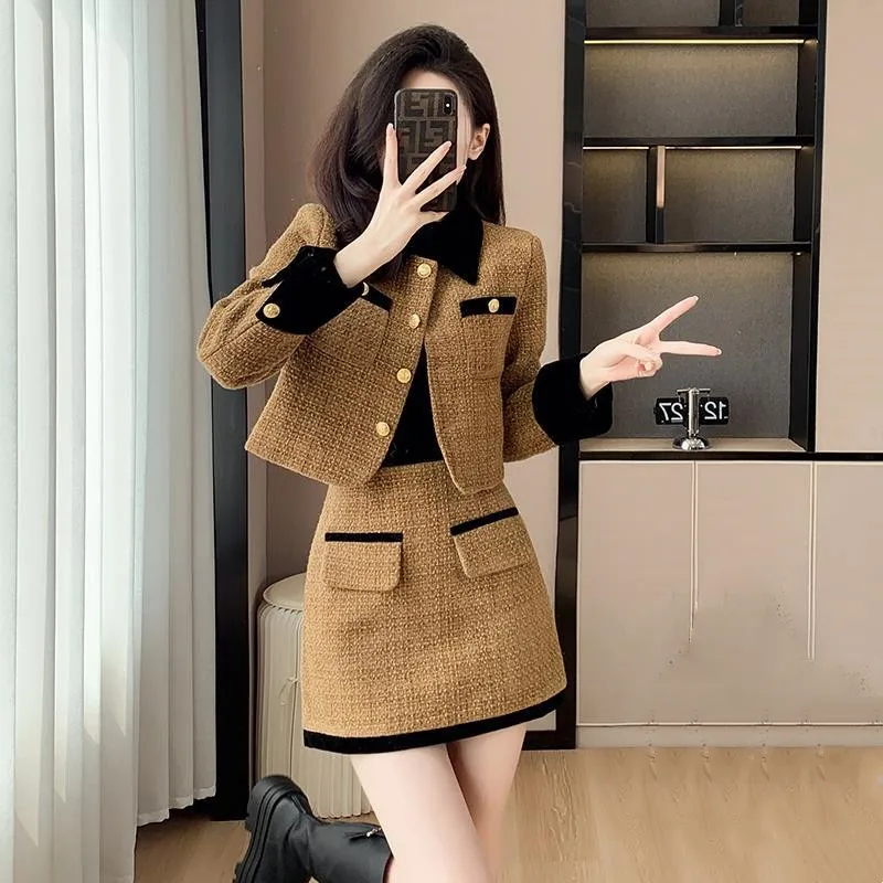 French high-end small fragrant style jacket 2024 autumn and winter new high-end feeling set high waist short skirt set