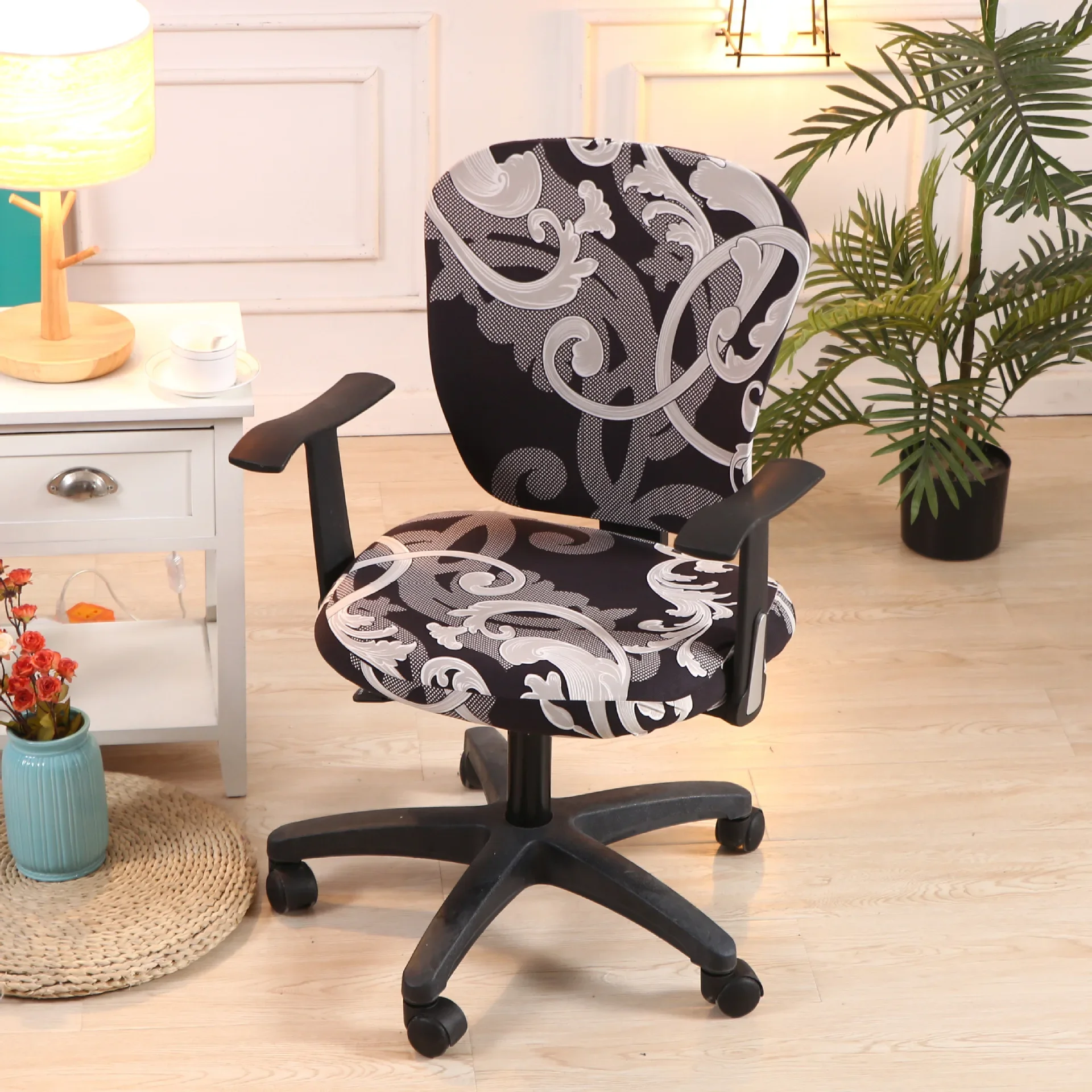 2Pcs/Set High Elastic Pattern Office Chair Covers Thicken Computer Spandex Split Seat Cover Armchair Cover Home Textile