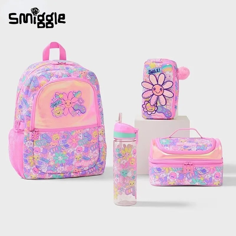 

Australian Smiggle Backpack for Girls Large Capacity Primary Pink Sunflower School Bag Cute Lunch Bag Pencil Case Wallet