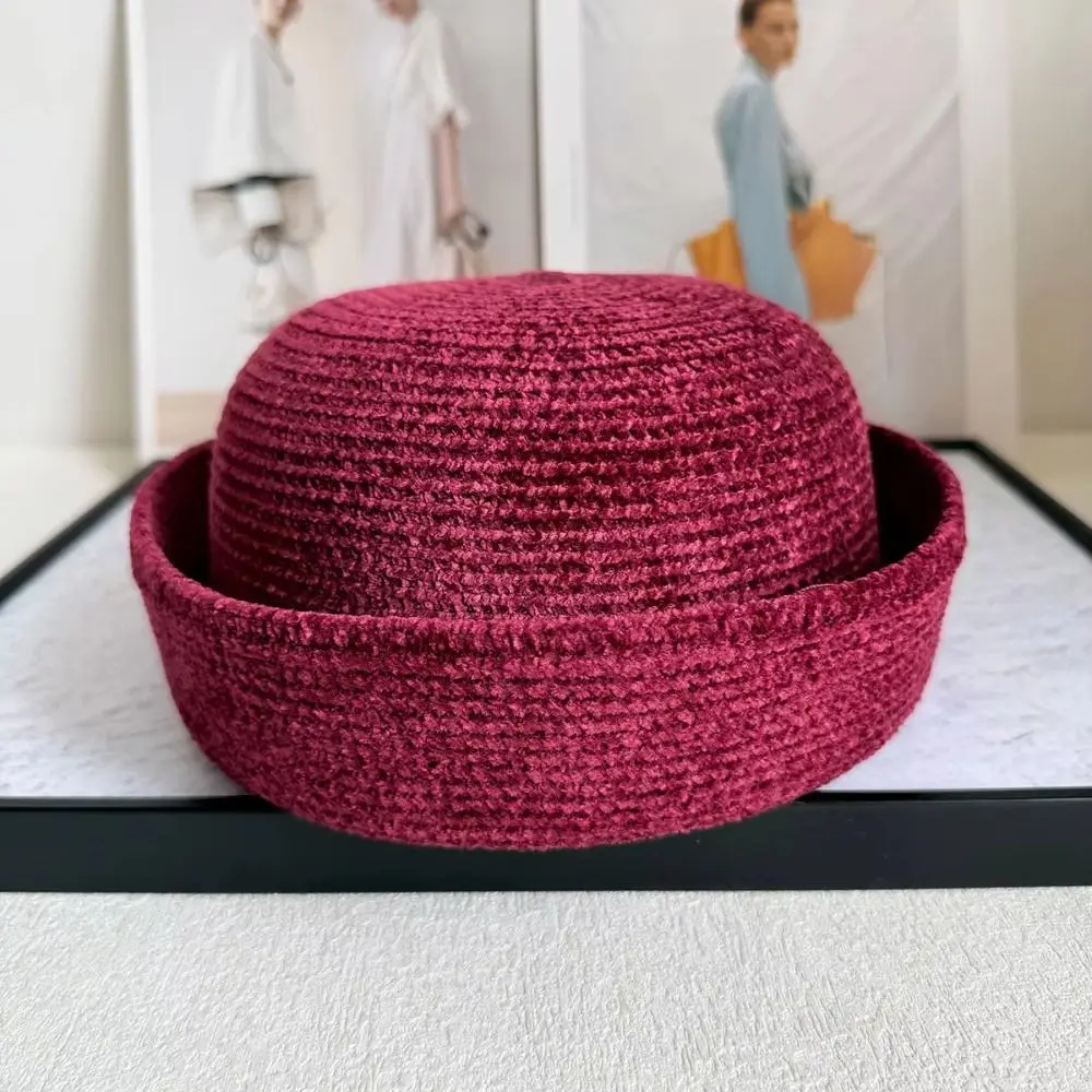 Fashion French Style Chenille Pillbox Hat Fedoras Teardrop Beret Hat Versatile Solid Color Sailor Hat Wedding Party