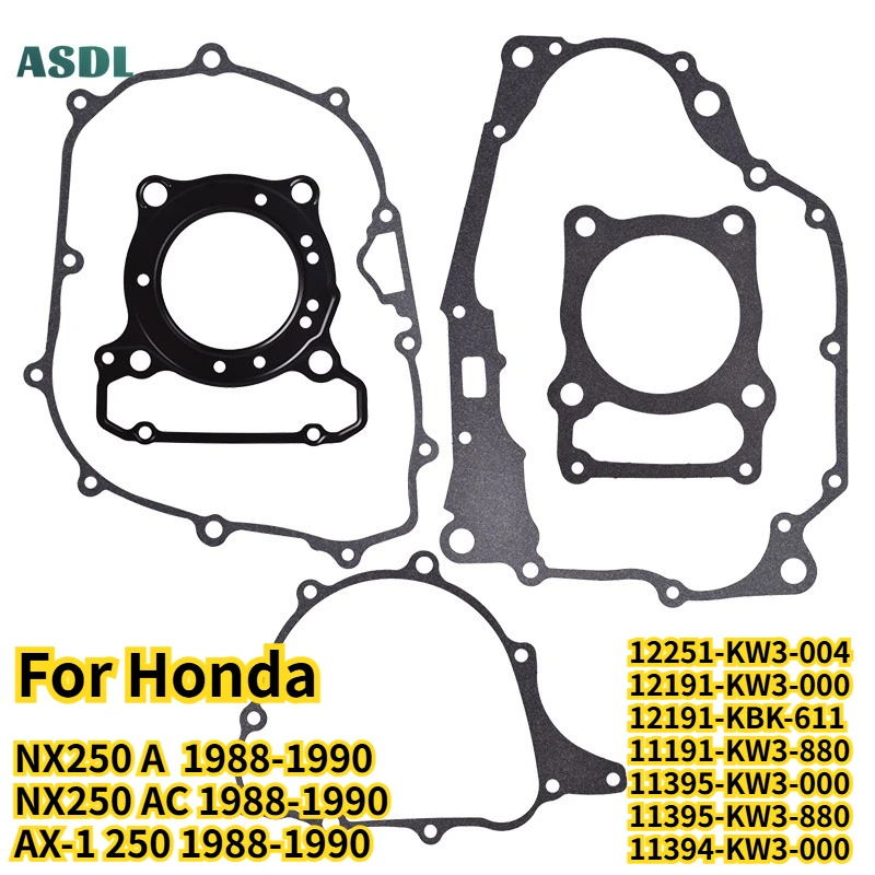 Motor Complete Cylinder Head Overhaul Gasket Mat Set for Honda AX-1 1987 1988 1989-1997 NX250 (MD21/MD25) 1988-1993 1994 1995