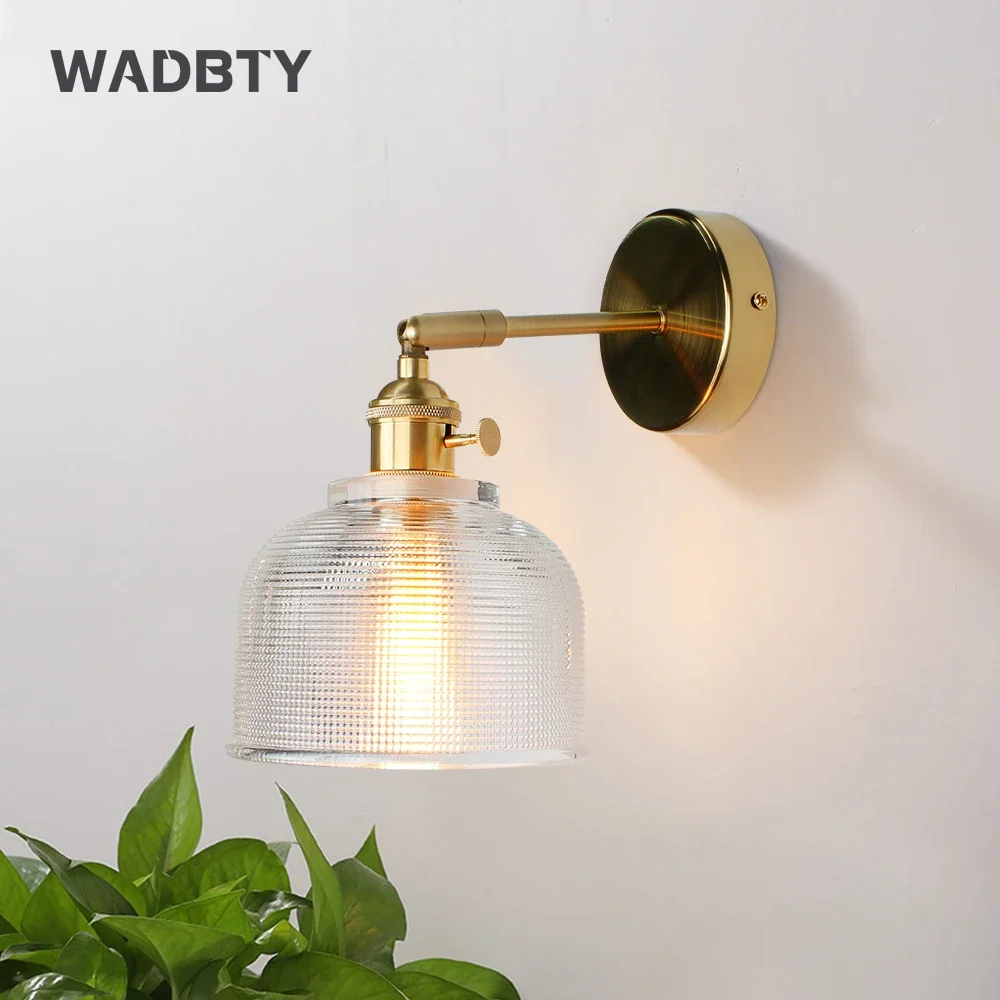 

WADBTY Modern Glass Wall Light E27 LED Copper Light Switch Wall Sconce For Bedroom Suit for 90-260V