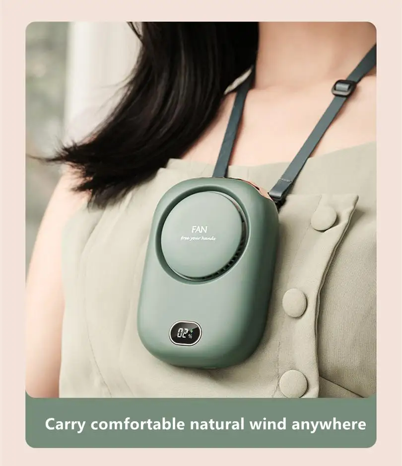 مروحة محمولة قابلة لإعادة الشحن عبر USB يمكن ارتداؤها، 3 سرعات للتحكم باللمس، بطارية 2000 مللي أمبير في الساعة، تصميم بدون أوراق للاستخدام الداخلي والخارجي، مع Lan