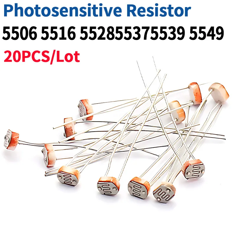 20pcs 5506 5516 5528 5537 5539 Light Photosensitive Resistor LDR 5MM Photoresistor Photoconductive Resistance detection element