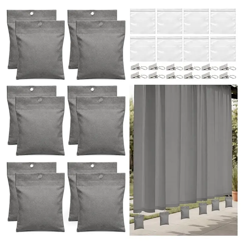 AWAH Windproof Outdoor Curtain Weights, 16 Oz Heavy, 12-Pack Grey Kit For Gazebo Patio Drapery Curtain Weighting