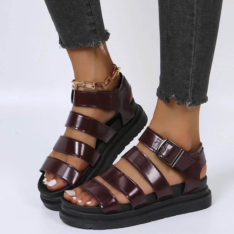 Hot Fashion Casual Flatform Wedges Roman Sandals Women Summer Open Toe Shoe PU Leather Sandalias Mujer Sapato Feminino