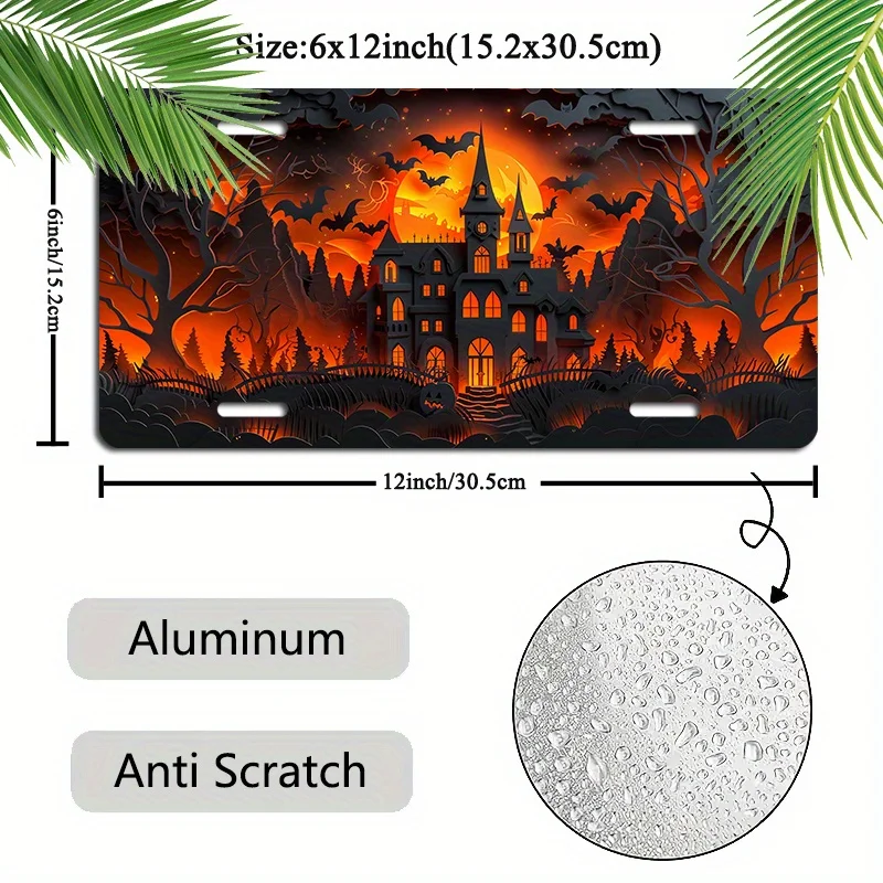 Haunted House Aluminum Plate - UV Ink Printing, Scratch Resistant, Weathering Novel Car Plate - 6x12 Inch Decoration, 1 Piece