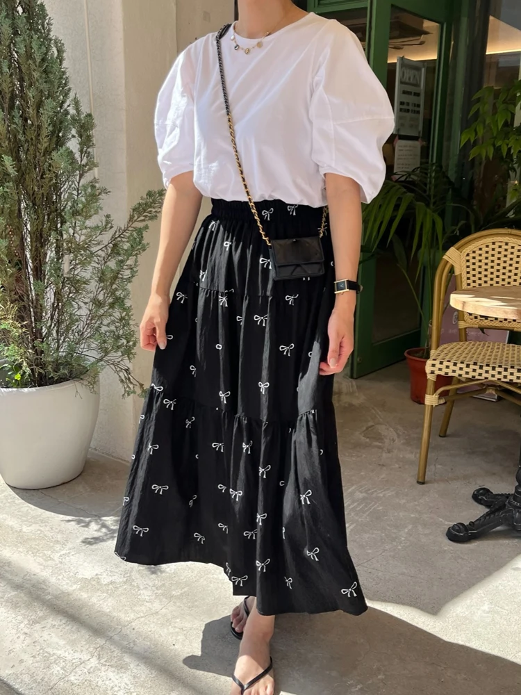 

Sweet Knot f Skirt Korean Sle A-Line Summer New Design Sensation Women's Skirt Floral Commute Midi Dr