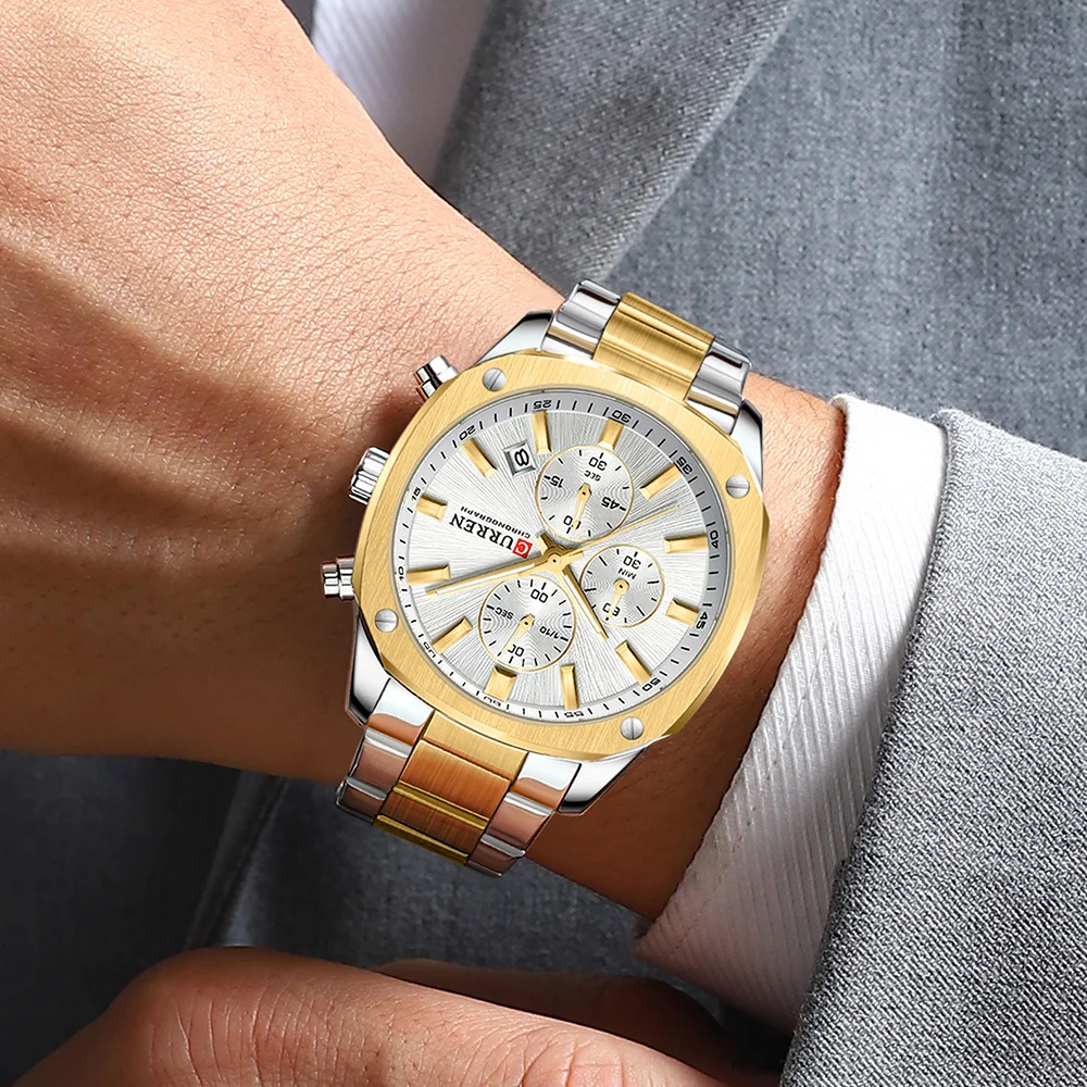 CURREN 8490 New Business Square Multifunctional Quartz Wristwatch Calendar Chronograph Waterproof Watch relógios masculino Clock