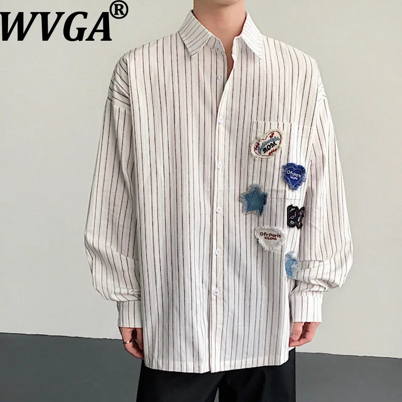 

Мужская рубашка WVGA 2026 Весна-Лето: Новинка, модный пэчворк в полоску, трендовая, с длинным рукавом, нишевая, шикарная, повседневная, с отложным воротником, модель W21412