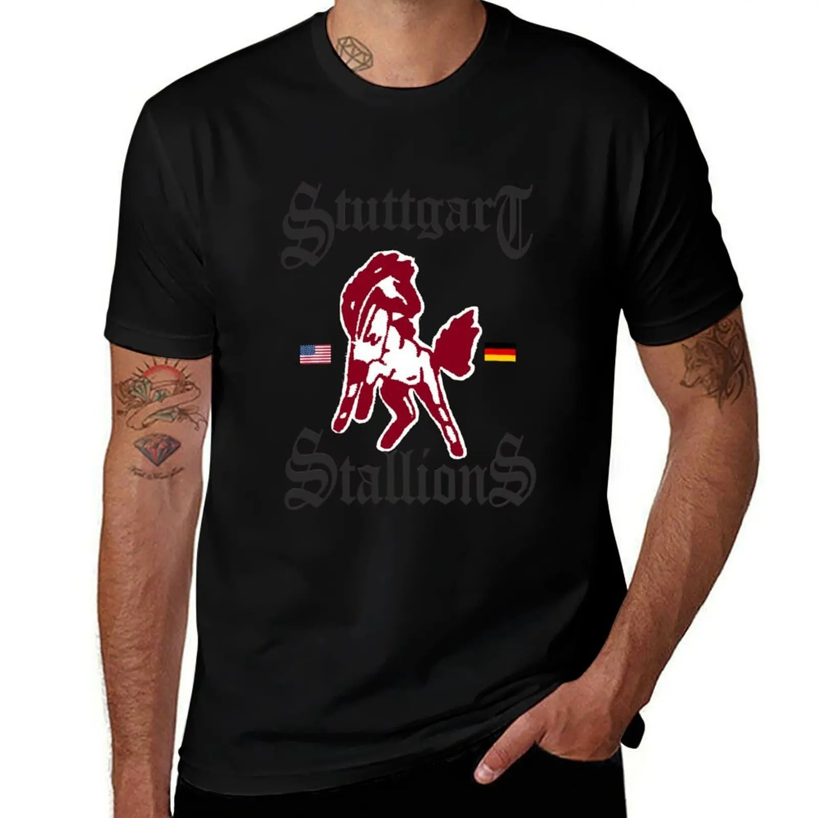 Stuttgart Stallions T-Shirt Retro Style Print Casual Top T-Shirt