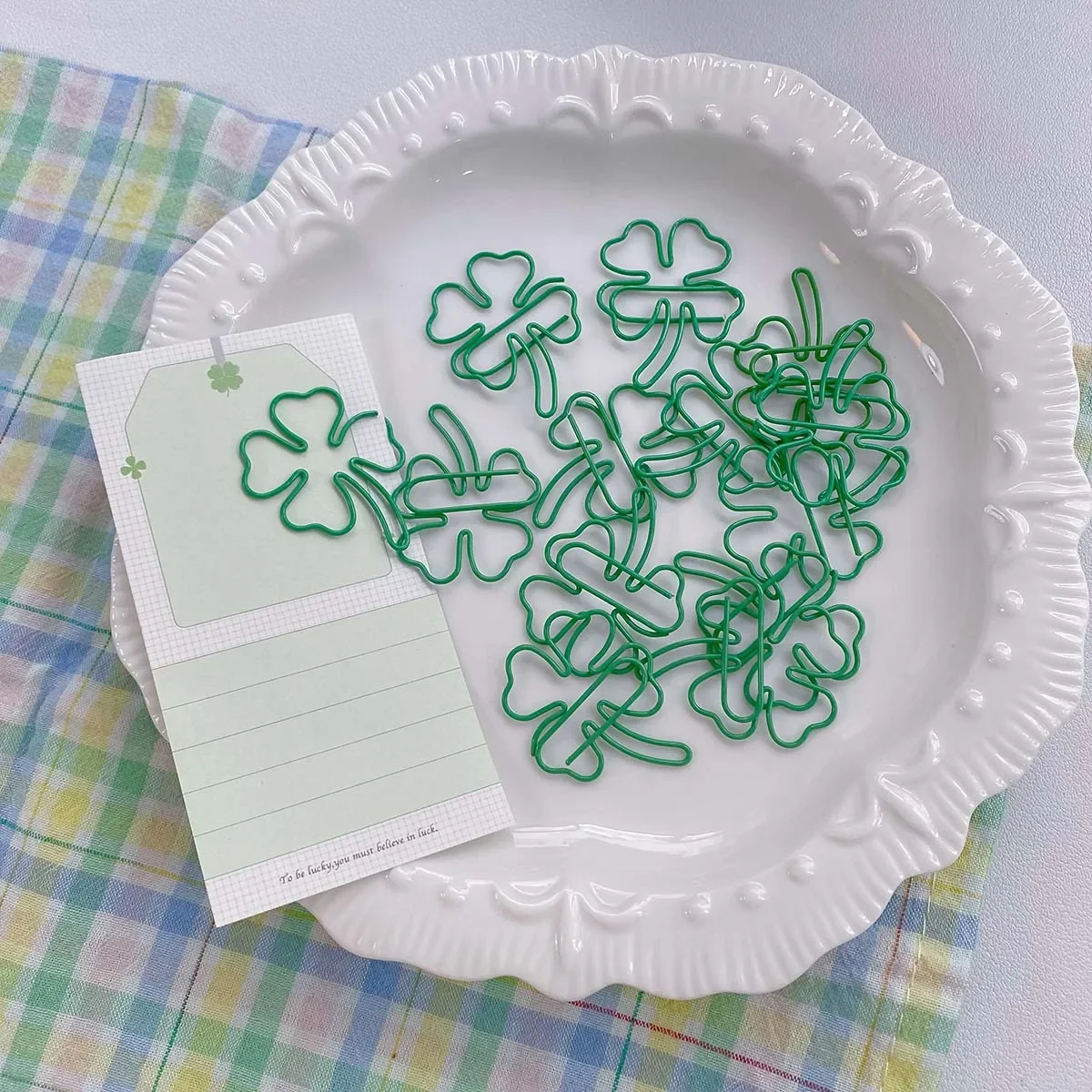 10pcs INS Style Paper Clips Lucky Four-Leaf Clover Bookmark Aesthetic Novelty Shape Clips for Scrapbooking Gift & Journal Decor
