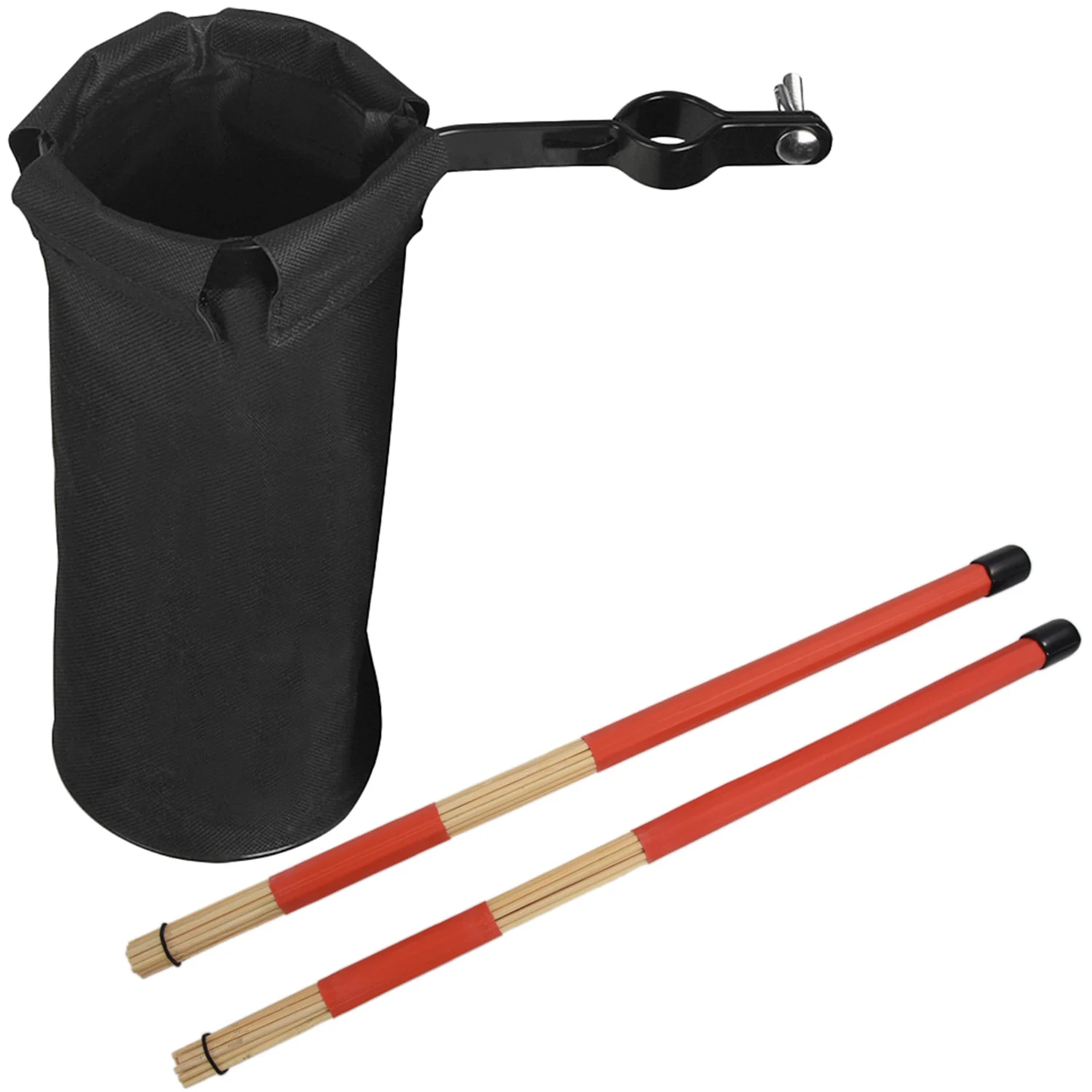 

RTSHE-1 Pair 40CM Bamboo Rod Drum Brushes Sticks (Red) With Drum Stick Holder Moisture Proof Drumstick Bag