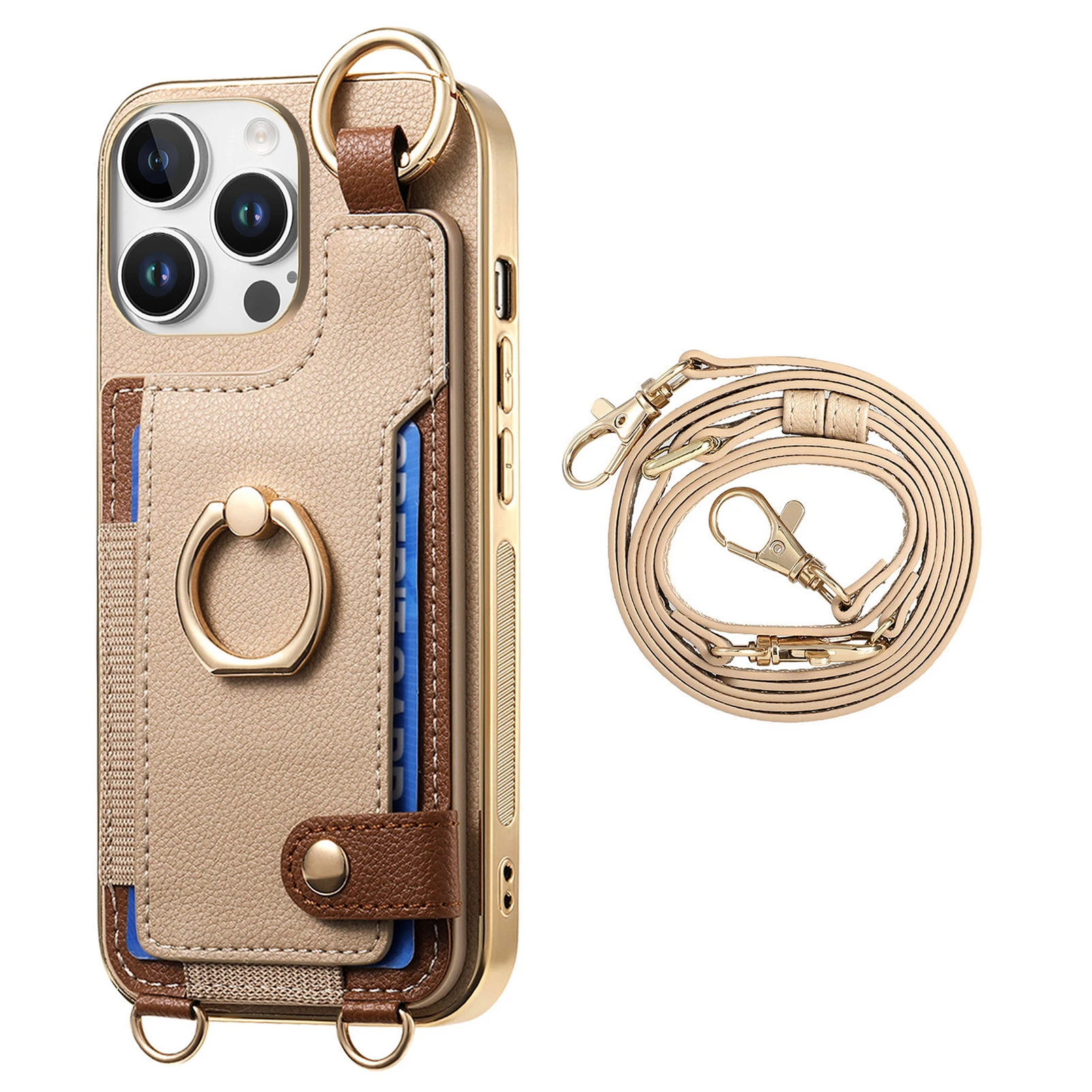 Leather Crossbody Lanyard Ring Wallet with Card Holder Phone Case for iPhone 16 15 14 13 12 11 Pro Max Plus Protective Cover