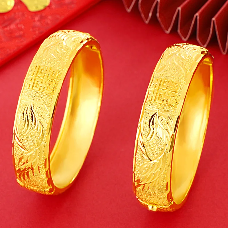 Chinese Classical Plated 24K Yellow Gold Bracelet Ladies Bridal Opening Bracelet Bracelet Valentine's Day Wedding Jewelry Gifts