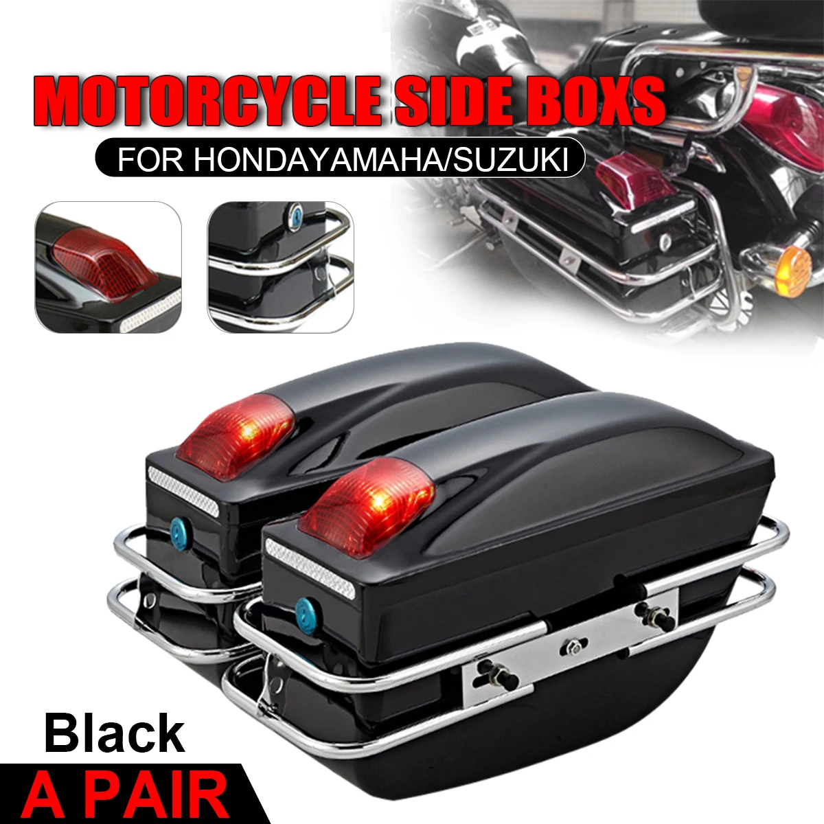 

Motorcycle Side BoxsUniversal Luggage Tank Tail Tool Bag Hard Case Saddle Bags Side Trunk For Honda/Yamaha/Suzuki With Lamp