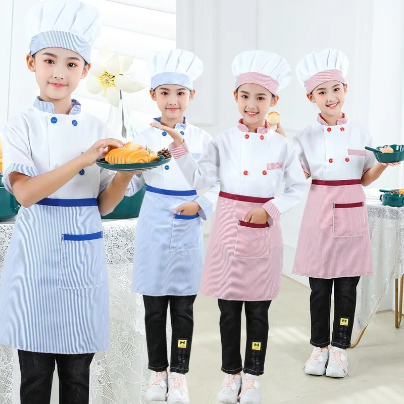 キッズシェフコスチューム男の子女の子コック制服セットジャケットとエプロン帽子レストランステージコスプレ服