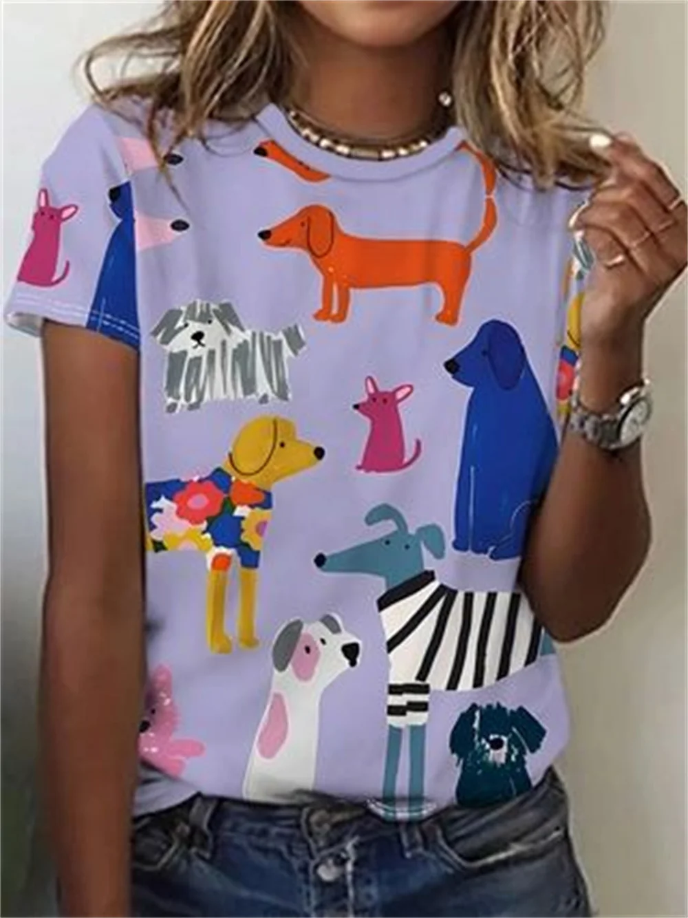 

Hot Sale Women's T Shirt Cute Animal Cartoon Dog 3d Print Cartoon Dog Casual Fashion Short Sleeved Animal Retro O Neck T-Shirt