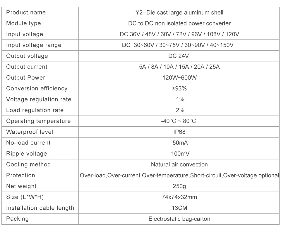 60V zu 24V DC Abwärtswandler 72V 36V 48V zu 24V Bordcomputer-Schalter Router-Strommodul Transformator – Detail 2