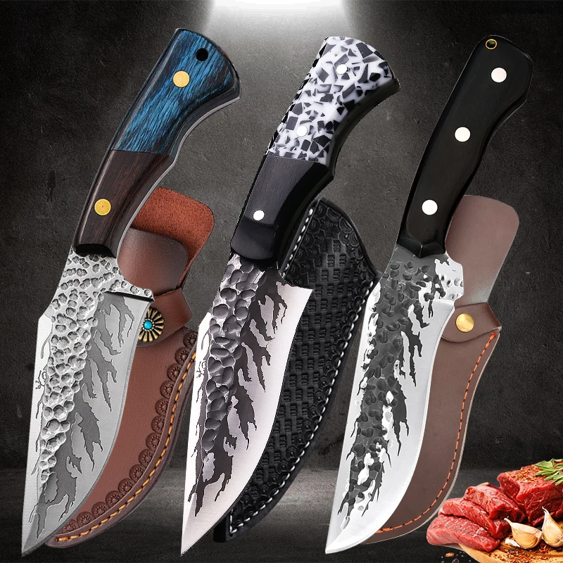 Meat Cleaver Knife Handmade Forged Boning Fruit Kitchen Chef Knife 420J2 Stainless Steel Butcher Fish Knife