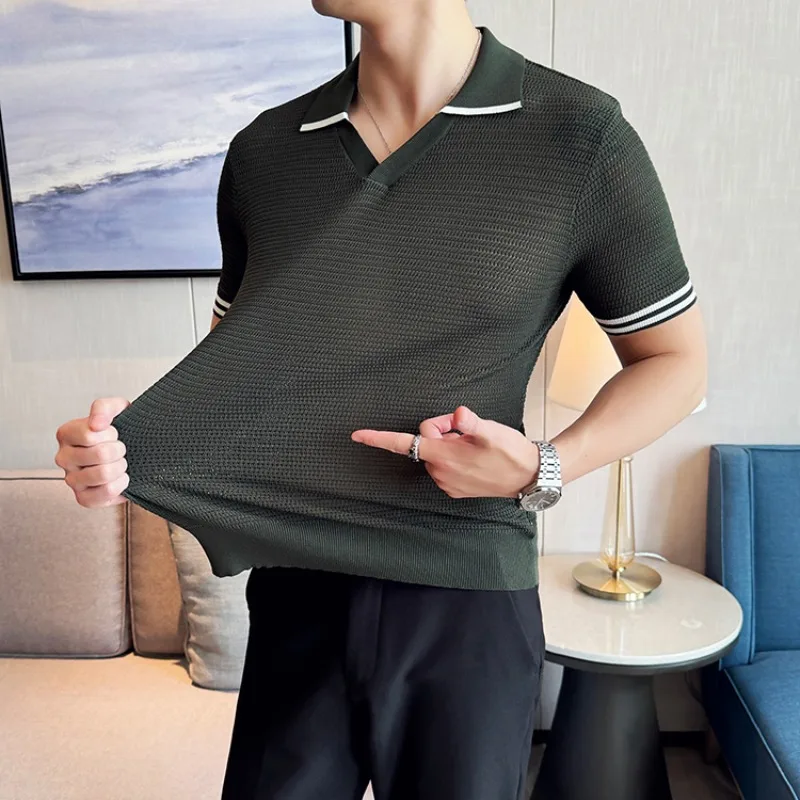 

Рубашка-поло мужская Трикотажная с V-образным вырезом и лацканами
