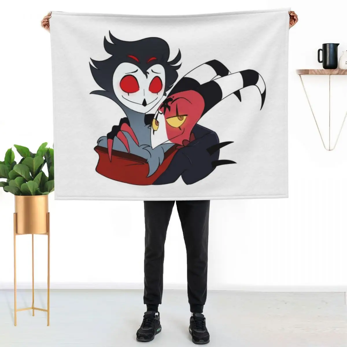 Stolitz Helluva Boss Blitzo and Stolas Hug Throw Blanket Cozy Napping Blanket Gift for Mom Dad