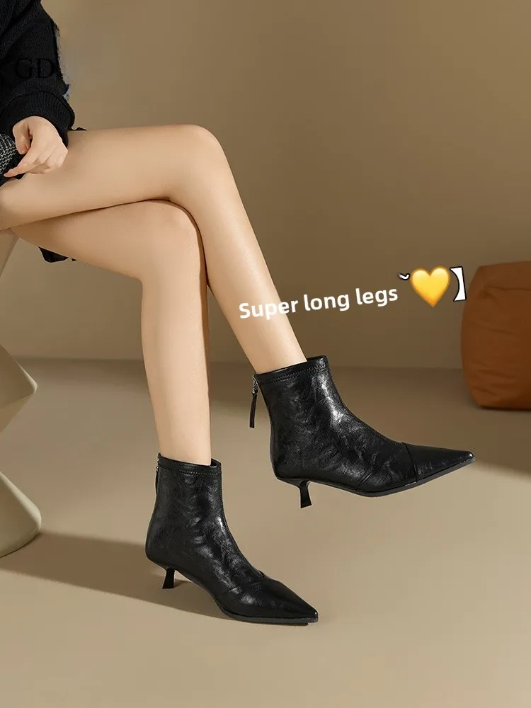 

Классические элегантные ботинки на высоком каблуке с острым носком, женские ботинки на осень-зиму, модная молодежная обувь на подкладке