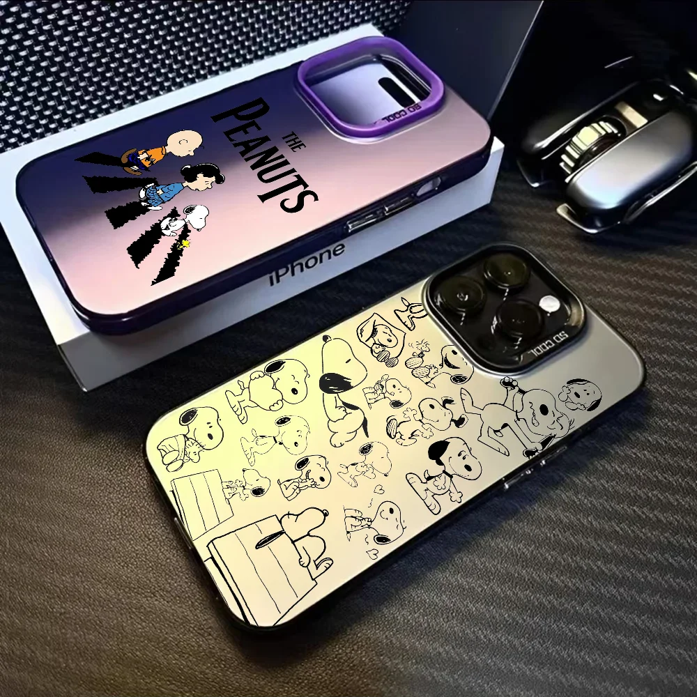 

Funny Cartoon S-Snoopys-Dog Phone Case For iPhone 16 15 14 13 12 11 Pro Max Black Purple Matte Laser Metallic Aurora Funda