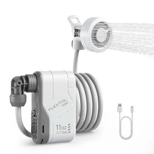 FLEXTAIL Ducha para acampar al aire libre Bomba de ducha eléctrica portátil IPX7 impermeable para ducha al aire libre, lavado de coches, lavavajillas, mascotas