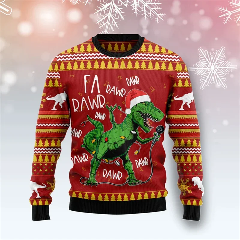 2024 Dinosaur 3d Printed T-rex Christmas Sweater For Men Animal Graphic Ugly Christmas Sweatshirt New Year Gift Sweaters Tops