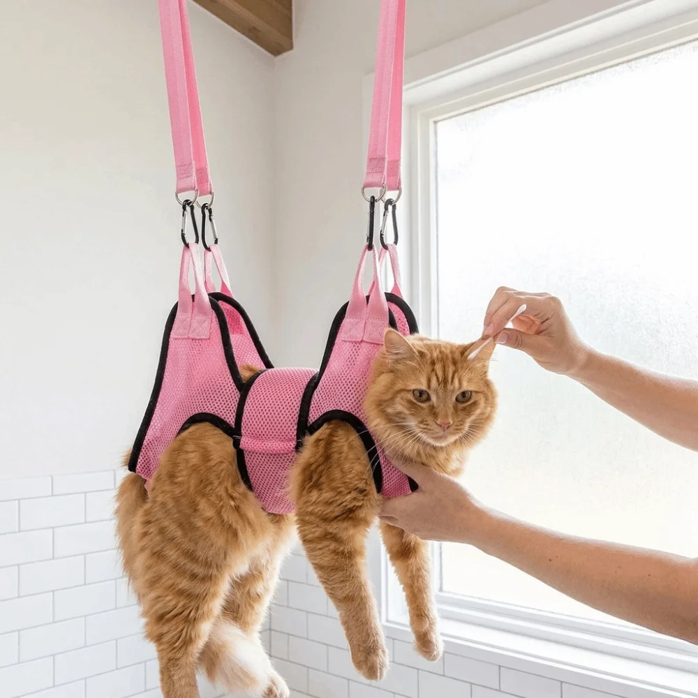 Adjustable Dog Grooming Hammock Mesh Hanging Pet Nail Trimming Hammock with Security Strap Anti Bite Cat Restraint Sling