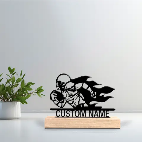 1pc Fashion Personalized Custom Rugby Metal Statues Metal Art With Wooden Base Perfect For Bedrooms, Commemorative Gifts, Birthd