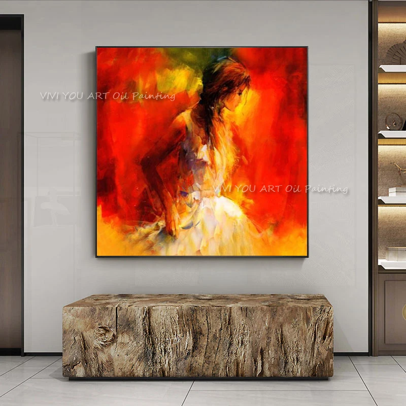 100% Handpainted Oil Painting on Canvas Beautiful Shining Girl Wall Art Modern Abstract Art Oil Painting Home Decor No Frame