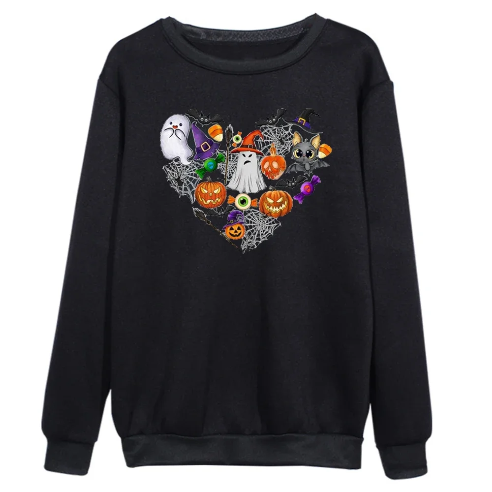 Doodles Heart Halloween Sweatshirt, Happy Cute Halloween Theme Man and Woman Best Holiday Gifts Euphoria Clothes Trick or Treat