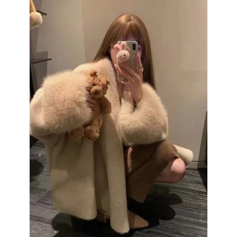 Faux Mink Fur Coat for Women Winter Thick Loose Hairy Casual Jacket Y2K Fashion Streetwear Long Sleeve Warm Fur Outerwear