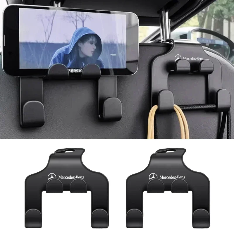 Upgrade Double Head Hooks Car Rear Seat Hanging Holder Interior Hook For Mercedes Benz B/C/E/S Class A Class C200L GLC GLK CLA