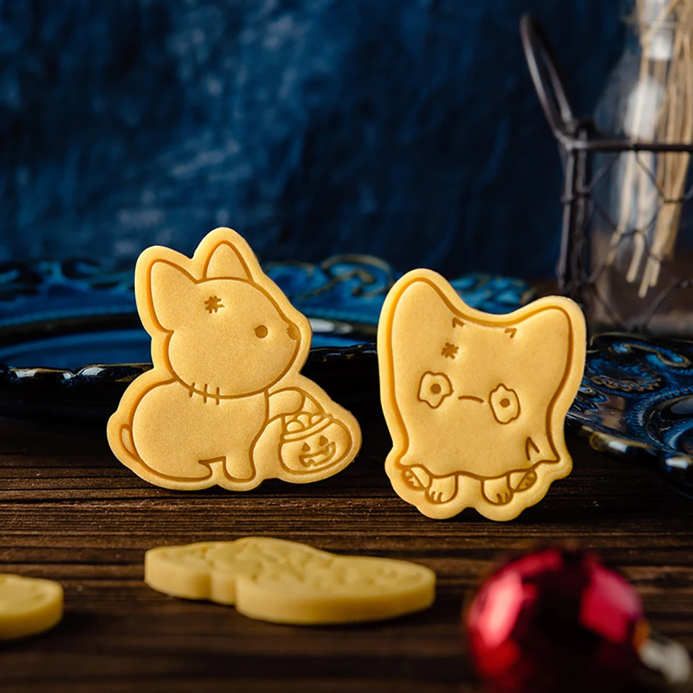 1PCS Cute Halloween Dog Fondant Cake Mold Biscuit Cookie Plunger Cutters Sugarcraft Cake Decorating Tools