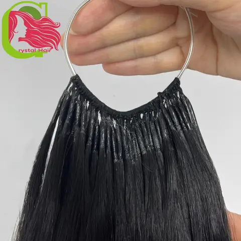 Estensione dei capelli in cotone coreano 100% capelli umani Gemelli in filo di cotone Capelli con punta Doppio disegno Estensione dei capelli pre incollati Colore naturale