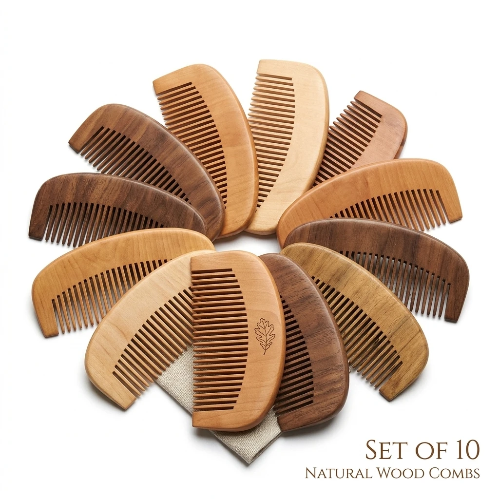 10Pc Natural Peach Wood Comb Close Teeth Anti-static Head Massage Beard Hair Care Tool Beauty Accessories Barber Women Hairdres