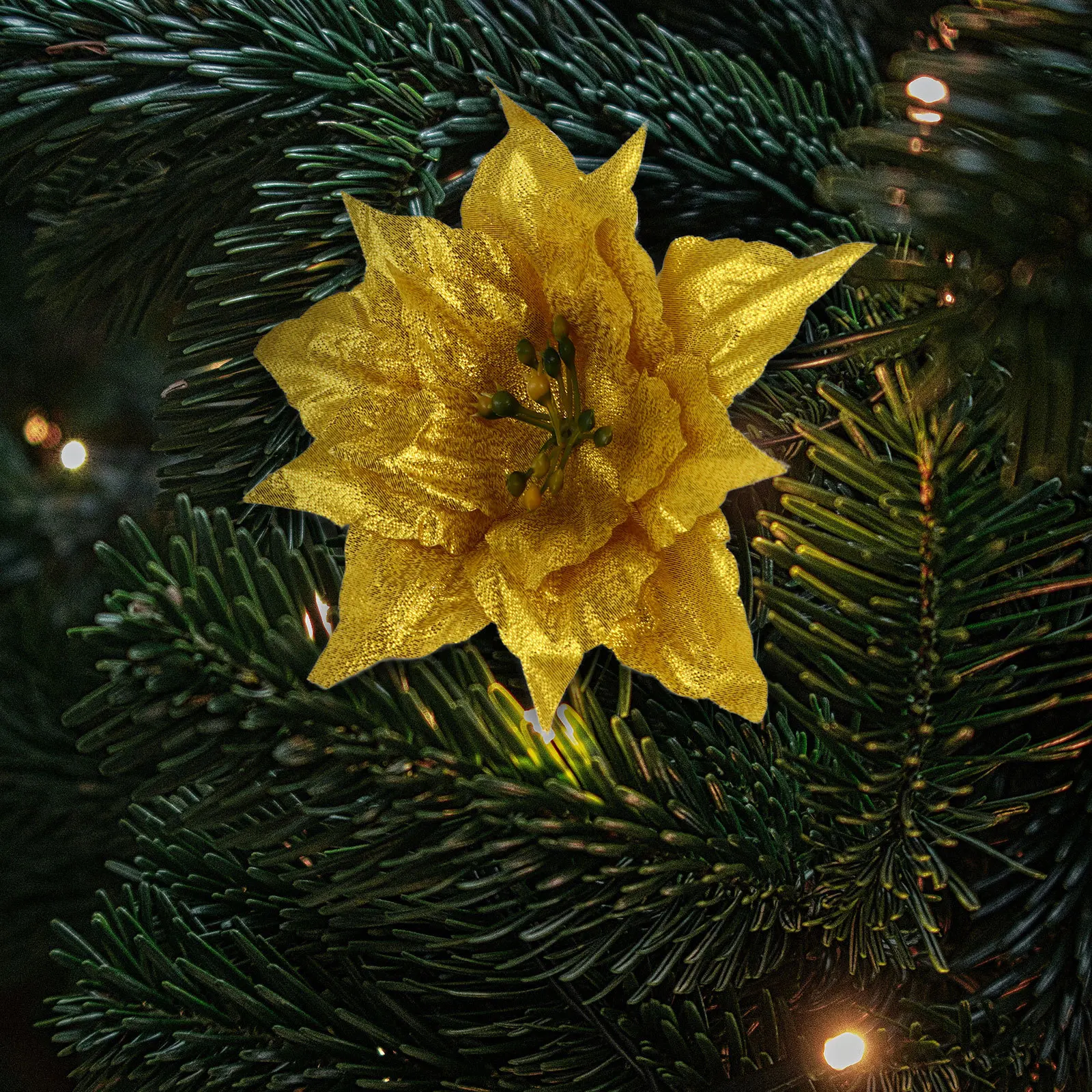 

7Pcs Christmas Glitter Artificial Flowers Pe Decor Flower Accessories for DIY Garland Wreath Holiday Party Decoration